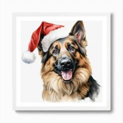 Christmas German Shepherd Dog Art Print -Xmas Gifts Hub m2Fgen2Fart print square framed white2F7cf01481 b601 4a62 b6f0 7e327d6c1e51
