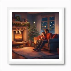 Christmas Family Sitting In Front Of Fireplace Art Print -Xmas Gifts Hub m2Fgen2Fart print square framed white2F858bcd5d f8d5 4cfb 9c4a b476338179f6