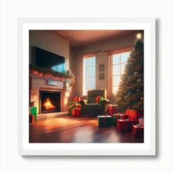 Christmas Tree In Living Room 5 Art Print -Xmas Gifts Hub m2Fgen2Fart print square framed white2F8624caa1 1dc0 4504 99bf 6d1f1d46632c