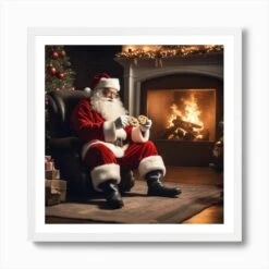 Christmas Santa 26 Art Print -Xmas Gifts Hub m2Fgen2Fart print square framed white2F87b7fa05 d91f 4920 9e87 31ca15d17cee