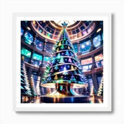 Christmas Tree In A Hall Art Print -Xmas Gifts Hub m2Fgen2Fart print square framed white2F8810768e a015 47a4 a7a9 e86ddd43fe02