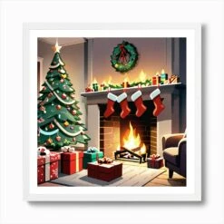 Christmas In The Living Room 13 Art Print -Xmas Gifts Hub m2Fgen2Fart print square framed white2F885eec58 9d80 44b4 bd5e 16e6218cd18c