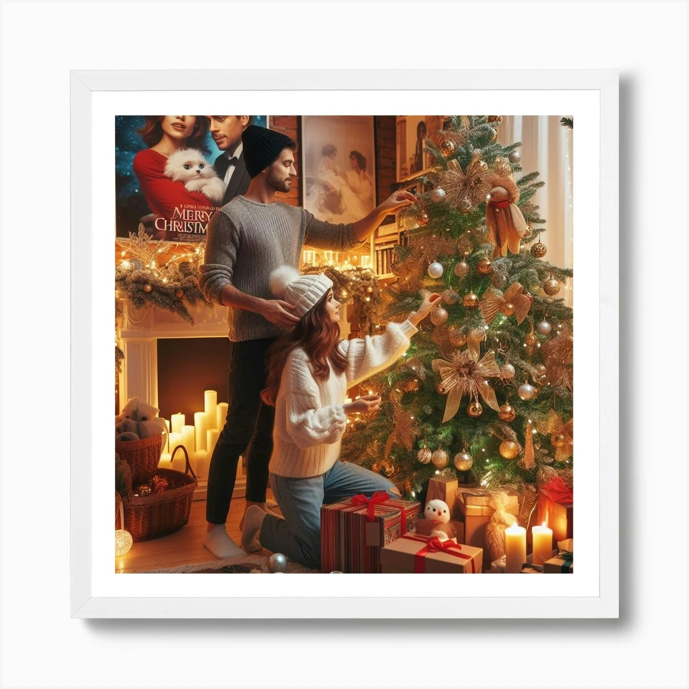 Couple Decorating Christmas Tree Art Print 6 Couple Decorating Christmas Tree Art Print - Image 4