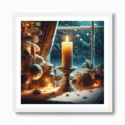 Christmas Candle 1 Art Print -Xmas Gifts Hub m2Fgen2Fart print square framed white2F8bc428ac 4f1b 4619 9954 7fad578a31ef
