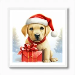 Christmas Labrador Puppy 1 Art Print -Xmas Gifts Hub m2Fgen2Fart print square framed white2F8c3564ba 50c5 4c54 a597 e7ef7408aa2f