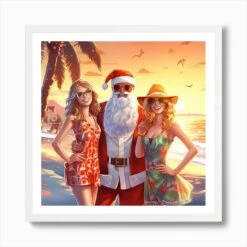 Christmas Beach Party 8 Art Print -Xmas Gifts Hub m2Fgen2Fart print square framed white2F90f05756 b2ed 441f 9415 93b549a4a25f