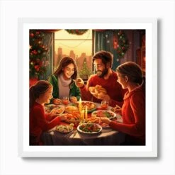 Family Christmas Dinner Art Print -Xmas Gifts Hub m2Fgen2Fart print square framed white2F95731451 0af4 4bbc bc6d 8a31453c64e4