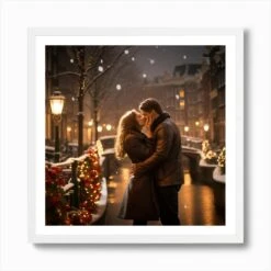 A Romantic Christmas Scene In Amsterdam 5 Art Print -Xmas Gifts Hub m2Fgen2Fart print square framed white2Fa1fcceff cbce 49c6 9dbd b46bac16dd11