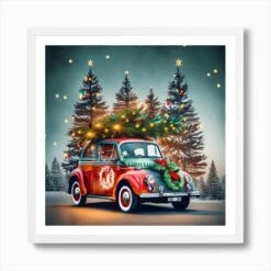 Christmas Car Art Print -Xmas Gifts Hub m2Fgen2Fart print square framed white2Fa31c93e8 2b49 494a 983b c613d09e3772