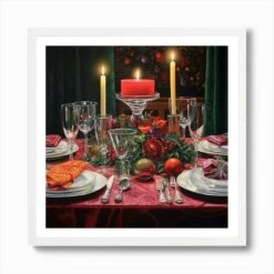 Christmas Table Setting 8 Art Print -Xmas Gifts Hub m2Fgen2Fart print square framed white2Faae0539d 53cb 4ae5 bb93 1a607f2198f2
