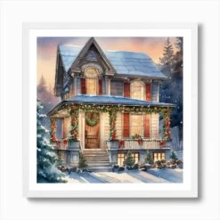Christmas House 180 Art Print 11 Christmas House 180 Art Print -Xmas Gifts Hub m2Fgen2Fart print square framed white2Facdfb090 8cf5 46b9 b3ce 093d64b001e1