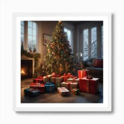 Christmas Tree In The Living Room 74 Art Print -Xmas Gifts Hub m2Fgen2Fart print square framed white2Fb96c8383 4398 4506 8c94 1acdb474c21d
