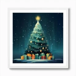 Christmas Tree With Gifts Art Print -Xmas Gifts Hub m2Fgen2Fart print square framed white2Fbaff87c2 1fa3 44cc a7fc 2c658c47e4f7