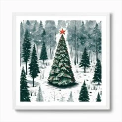 Christmas Tree In The Forest 97 Art Print -Xmas Gifts Hub m2Fgen2Fart print square framed white2Fbd920cf2 eeb5 4f8f 86d4 48373734598c