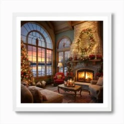 Christmas Living Room Art Print -Xmas Gifts Hub m2Fgen2Fart print square framed white2Fc1b2dafd 54f1 493f a25a ae79661baa6e