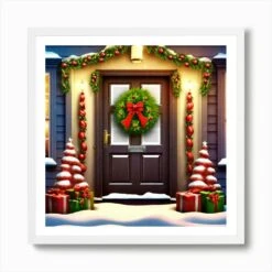 Christmas Door 41 Art Print -Xmas Gifts Hub m2Fgen2Fart print square framed white2Fc3f262c2 c2fa 405e 9a5c df480b5fd62e