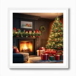 Christmas Tree In The Living Room 97 Art Print -Xmas Gifts Hub m2Fgen2Fart print square framed white2Fc46222e7 644b 4032 aab6 ac3d098b407e