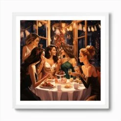 Christmas Party Scene With Gorgeous Women 2 Art Print -Xmas Gifts Hub m2Fgen2Fart print square framed white2Fcc658dba 7ff3 4771 aceb 3f473b4956e5
