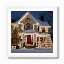 Christmas Lights On A House 2 Art Print -Xmas Gifts Hub m2Fgen2Fart print square framed white2Fcd0c09e6 f149 4213 9f4b 23f31757d662