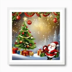Christmas Santa Art Print -Xmas Gifts Hub m2Fgen2Fart print square framed white2Fce943ac2 18c3 4723 87a9 96cda1c2526e