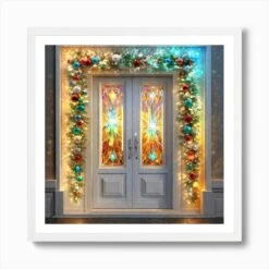 Christmas Garland Art Print -Xmas Gifts Hub m2Fgen2Fart print square framed white2Fcef61470 8ab4 42fd b0be d66206698294