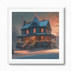 Christmas House 131 Art Print -Xmas Gifts Hub m2Fgen2Fart print square framed white2Fd11987f6 f8c2 423a 89e5 b56fe7c6705c
