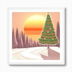 Christmas Tree In The Snow 2 Art Print -Xmas Gifts Hub m2Fgen2Fart print square framed white2Fd38552aa dd28 45b4 8dd3 24e13b5526a1