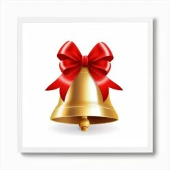 Christmas Bell With Red Ribbon Art Print -Xmas Gifts Hub m2Fgen2Fart print square framed white2Fd7eb7f39 e1b2 4b4d 910b edd850caf4e0