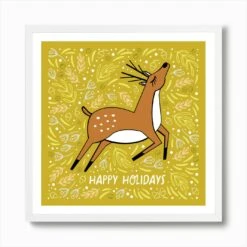 Christmas Deer Yellow Square Illustrated Art Print -Xmas Gifts Hub m2Fgen2Fart print square framed white2Fdcf946a7 cc0a 47c9 a991 cb24e2cbed8a