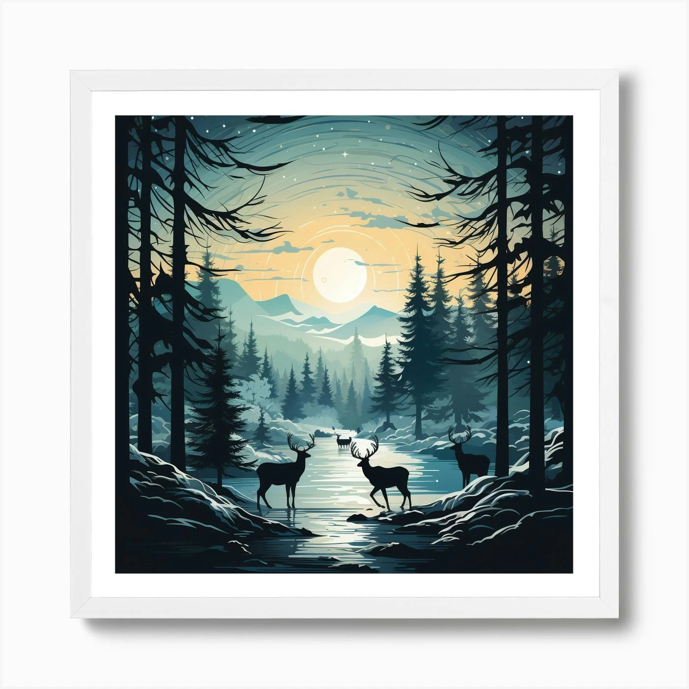 Deer In The Forest For Christmas Art Print 6 Deer In The Forest For Christmas Art Print - Image 4