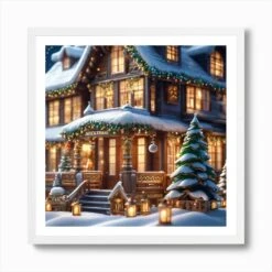 Christmas House 112 Art Print -Xmas Gifts Hub m2Fgen2Fart print square framed white2Fe2224e82 e0ac 487e b4a5 a3d4b95a5eaf