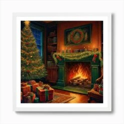 Christmas In The Living Room 18 Art Print -Xmas Gifts Hub m2Fgen2Fart print square framed white2Fe868281d 2a00 4cca a575 fcd7c4a85035