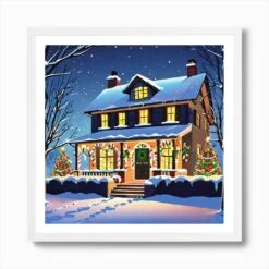 Christmas House 28 Art Print -Xmas Gifts Hub m2Fgen2Fart print square framed white2Feebe3b80 9b35 4c13 af8c da7ea32bc5dc