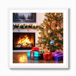 Christmas Tree With Presents 22 Art Print -Xmas Gifts Hub m2Fgen2Fart print square framed white2Ff1eddbd5 39b1 40cf a7a5 d5c9c1cb7dc9