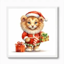 Christmas Lion Art Print -Xmas Gifts Hub m2Fgen2Fart print square framed white2Ff4583c8b a278 4f2f 8e43 072a312f1af0
