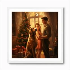 A Happy Family Standing Next To The Decorated Christmas Tree 5 Art Print -Xmas Gifts Hub m2Fgen2Fart print square framed white2Ff5e6b9b6 b676 40b7 ad09 7e51961bb054