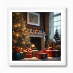 Christmas Tree In The Living Room 79 Art Print -Xmas Gifts Hub m2Fgen2Fart print square framed white2Ffdc8ce17 718f 4ff9 9b33 38b99b6c1903