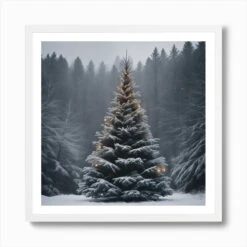 Christmas Tree In The Snow 5 Art Print -Xmas Gifts Hub m2Fgen2Fart print square framed white2Fff754512 ae61 4dda bb77 9ba1b6618ef5