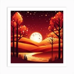 Christmas Red Winter Landscape In The Mountains, Christmas Days, Christmas Concept Art, Christmas Vector Art, Vector Art, Christmas Art, Christmas, Christmas Trees 7 Art Print