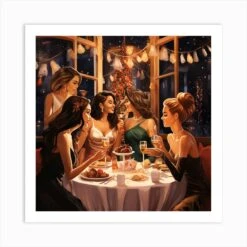 Christmas Party Scene With Gorgeous Women 2 Art Print