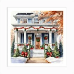 Christmas House Painting Art Print