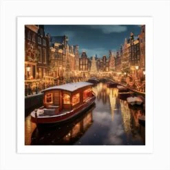 Amsterdam Enchanting Canal Side Christmas Market 1 Art Print
