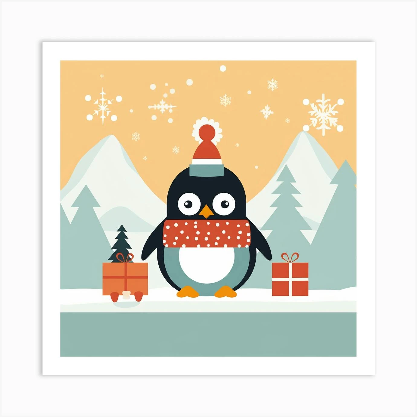 Christmas Penguin Art Print 3 Christmas Penguin Art Print