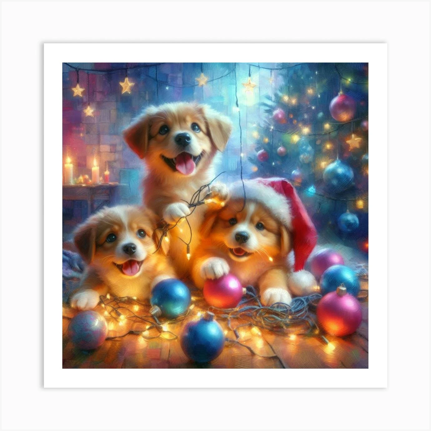 Christmas Puppies Art Print 3 Christmas Puppies Art Print