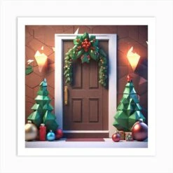 Christmas Decoration On Home Door Low Poly Isometric Art 3d Art High Detail Artstation Concept (1) Art Print