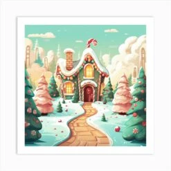 Christmas House In The Snow 1 Art Print