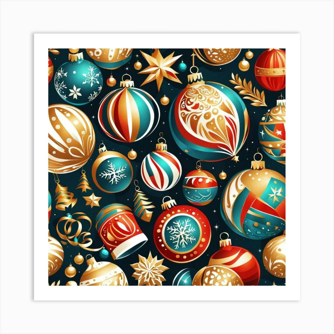 Christmas Ornaments Seamless Pattern Art Print 3 Christmas Ornaments Seamless Pattern Art Print