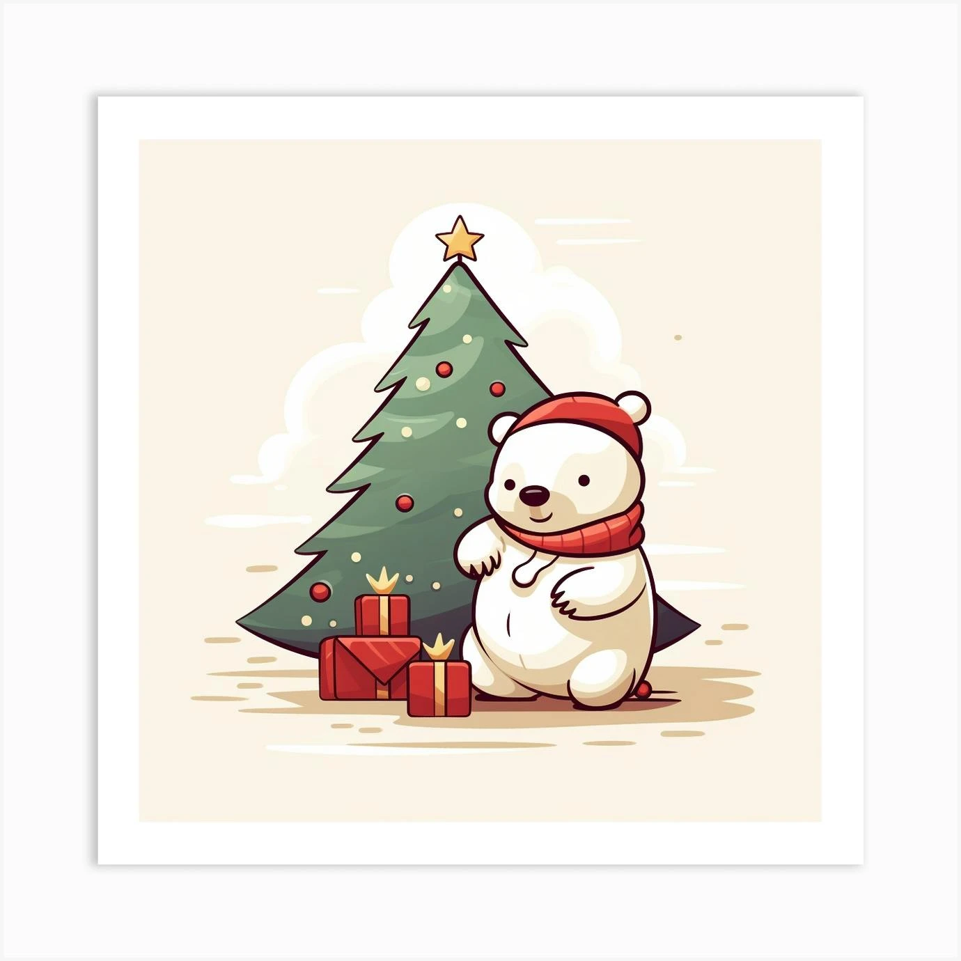 Polar Bear With Christmas Tree 1 Art Print 3 Polar Bear With Christmas Tree 1 Art Print