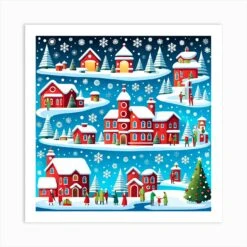 Christmas Village, Rein Deer, Christmas Tree Art, Christmas Tree, Christmas Vector Art, Vector Art, Christmas Art, Christmas, Christmas House Art Print