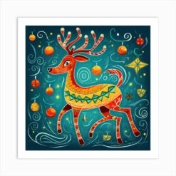 Christmas Deer Vector Art Print